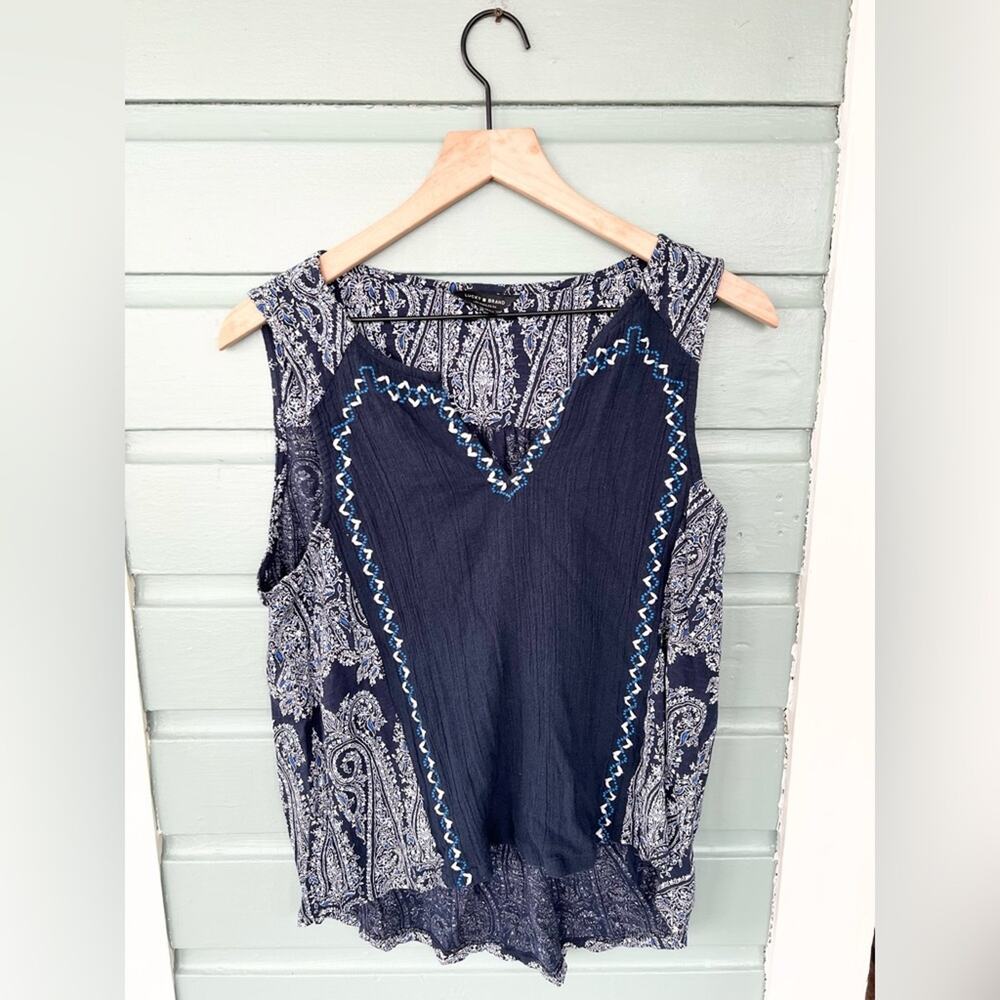 Lucky brand boho blue tank top paisley cotton blend size XL